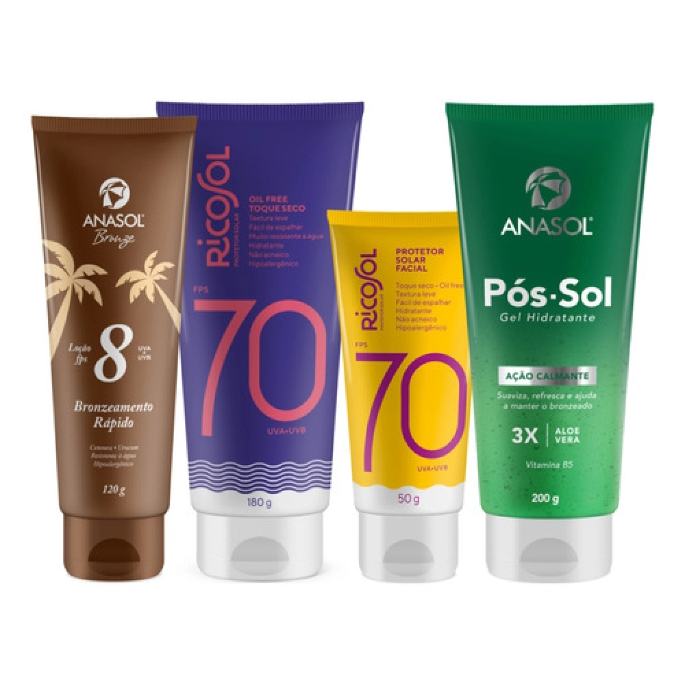 Protetor Solar Para Corpo E Rosto FPS8 Loção Pele Dourada + Pos Sol Kit