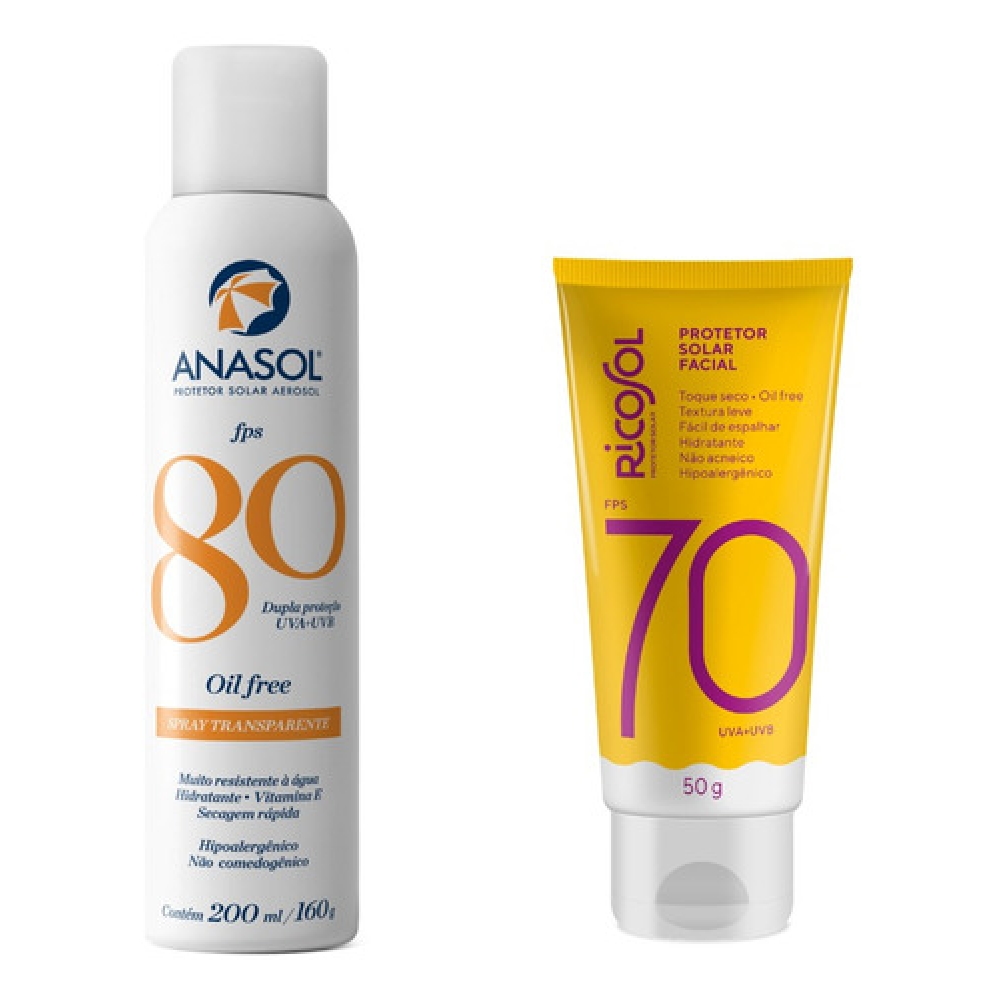 Protetor Spray 80 200ml + Protetor Facial Toque Seco Ricosol Fps70 60g