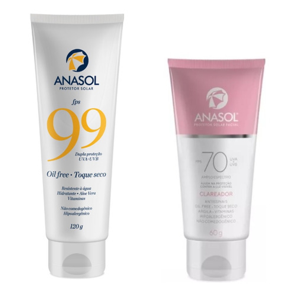 Protetor Solar 99 Corpo & Protetor Facial Clareador Fps70 Anasol