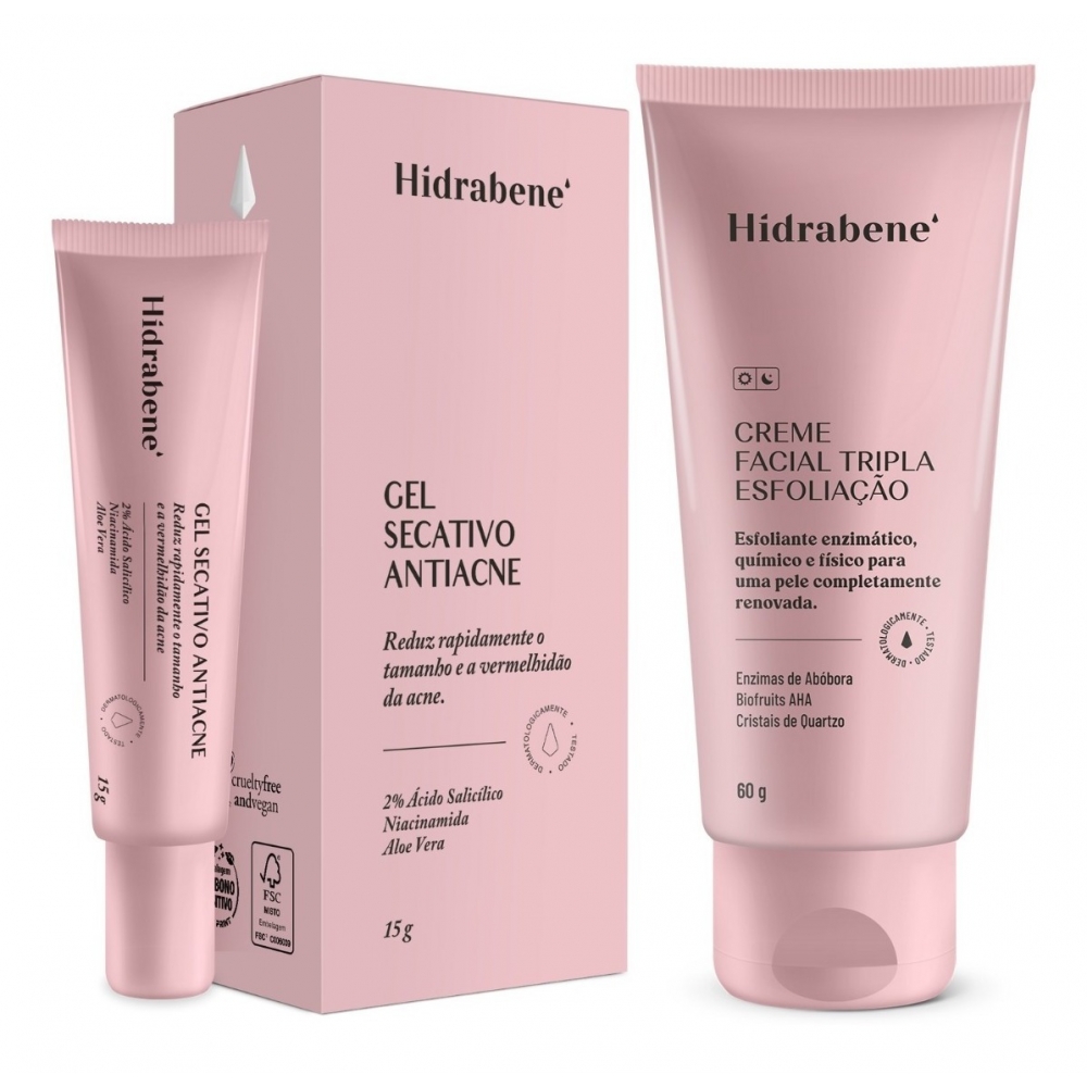 Tripla Esfoliação Facial Suave + Gel Secativo De Espinhas